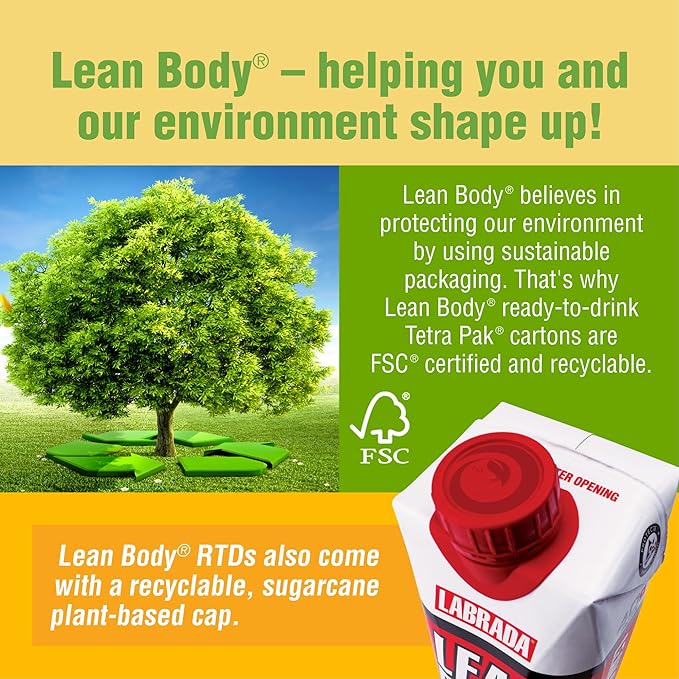 Lean Body Ready-to-Drink Banana Protein Shake, 40g Protein, Whey Blend, 0 Sugar, Gluten Free, 22 Vitamins & Minerals, 17 Ounce (Recyclable Carton & Lid - Pack of 12) LABRADA