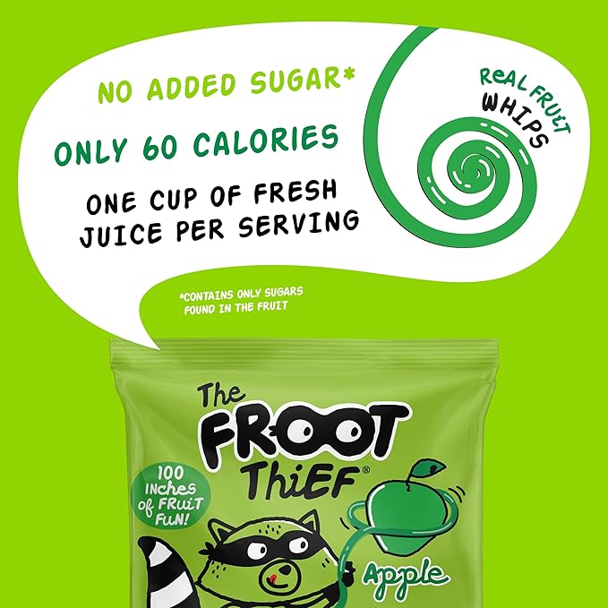 The FROOT Thief Real Fruit Snack Whips, Apple, Nut Free, Perfect for School Lunches and Snacks, Individual Bags Kids Snacks, 5 Pack