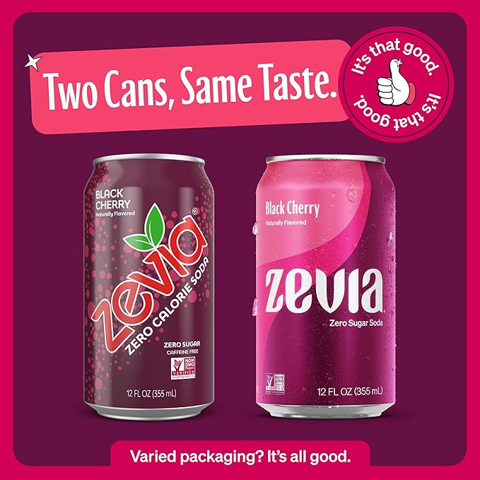 Zevia Zero Sugar Soda, Black Cherry, 12 oz Cans (8-Pack) ??Naturally Sweetened, Non-GMO Project Verified, Gluten-Free, Vegan