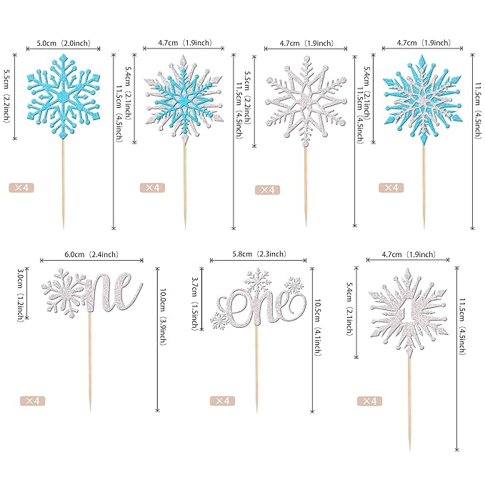 28 PCS One Snowflake Cupcake Toppers Glitter Winter Snowflake 1st Birthday Cupcake Picks First Birthday Snowflake Cake Decorations for Winter Wonderland Theme Baby Shower 1st Birthday Party Supplies