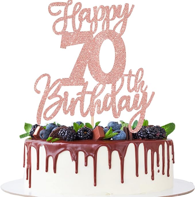 1 PCS Happy 70th Birthday Cake Topper Cheers to 70 Years Birthday Cake Pick Seventy Hello 70 Fabulous Cake Decoration for Happy 70th Birthday Anniversary Party Decorations Supplies Rose Gold
