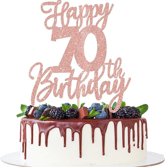1 PCS Happy 70th Birthday Cake Topper Cheers to 70 Years Birthday Cake Pick Seventy Hello 70 Fabulous Cake Decoration for Happy 70th Birthday Anniversary Party Decorations Supplies Rose Gold