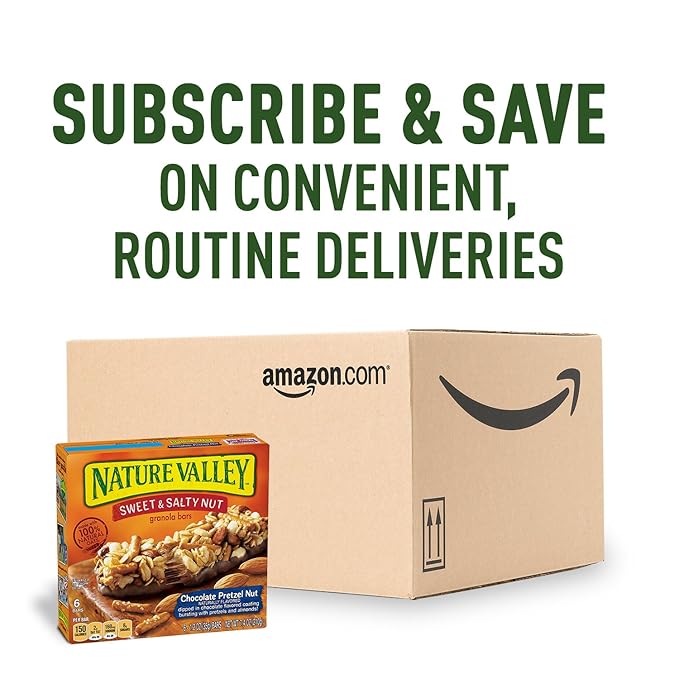 Nature Valley Granola Bars, Sweet and Salty Nut, Chocolate Pretzel Nut, 6 Bars, 7.4 oz (Pack of 12)