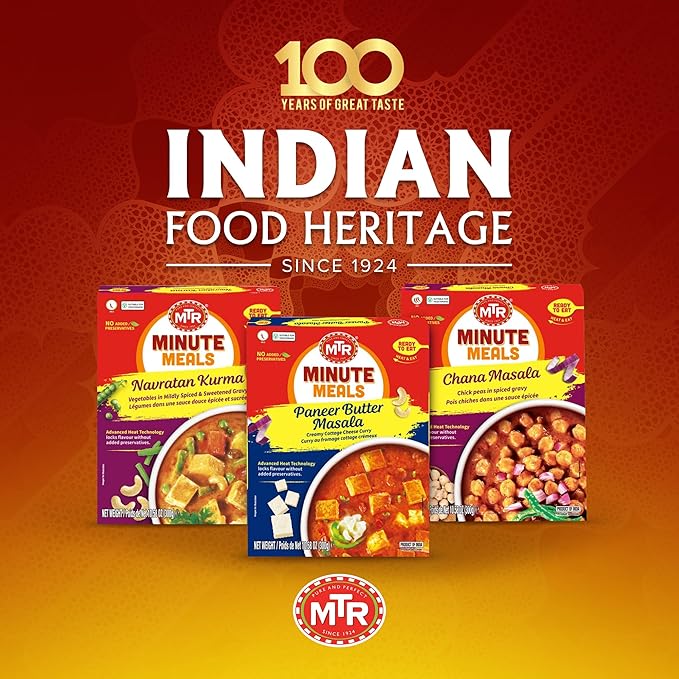 MTR - Minute Meals: Paneer Butter Masala - Creamy Cottage Cheese Curry - Tasty Indian Meal with No Added Preservatives - A Quick Meal Suitable for Vegetarians, Ready in Minutes! (Pack of 6)