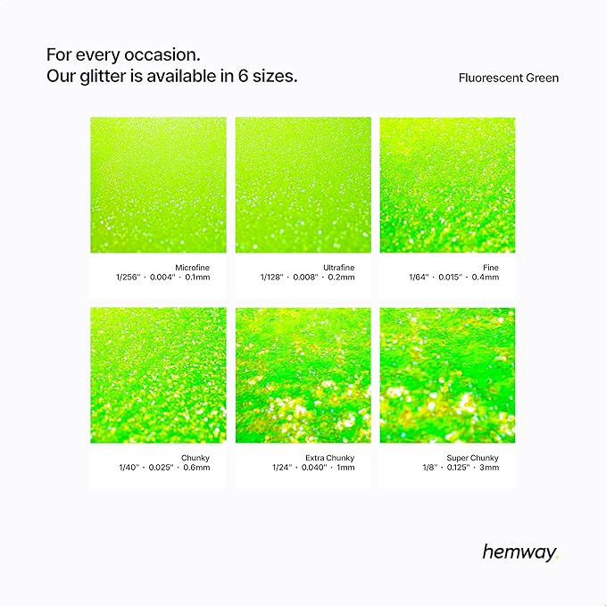 Hemway Premium Glitter Shaker - Fluorescent Green | 130g Chunky Metallic Flake Sequins for Resin & Epoxy Crafts | Craft Supplies for Tumblers, Festival, Art