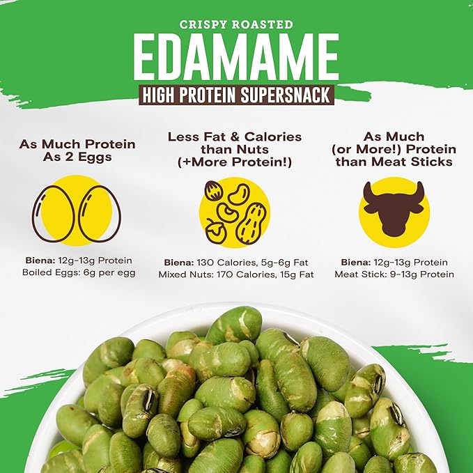 Biena Crispy Roasted Edamame Beans Snack ??High Protein Low Carb Snack for Adults & Kids, 12g-13g Protein per Serving - Made w/Avocado Oil ??Vegan, Gluten-Free ??18-Pack 1.05oz Variety Pack