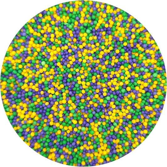 NCS Mardi Gras Purple, Yellow, & Green Edible Non Pareil Sprinkles, 8 ounces - Great for Cupcakes, Cookies, Cakes, Cakes Pops