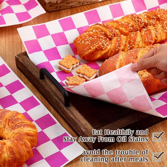 Honeydak 600 Pcs Sandwich Wrapping Paper Sheet 15x15 Checkered Food Wax Sheets Parchment Burgers Paper Basket Liner Grease Restaurant Wedding Party Supplies for Wrapping Bread BBQ