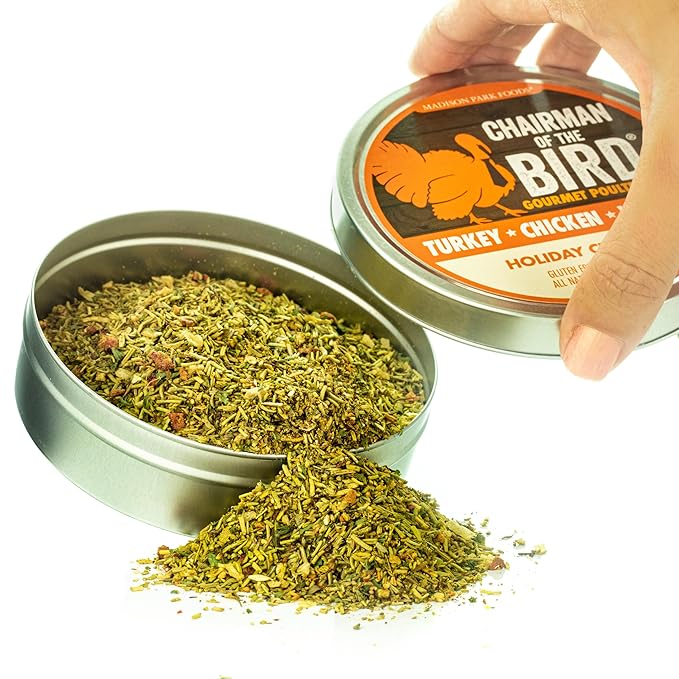 Chairman of the Bird Gourmet Turkey Rub Seasoning ??Citrus-Herb Spice Blend ??Orange, Cranberry, Rosemary, Sage ??Roast, Grill, Smoke ??Natural, Gluten-Free, No Salt - 2oz Fresh-Sealed Pouch in Tin