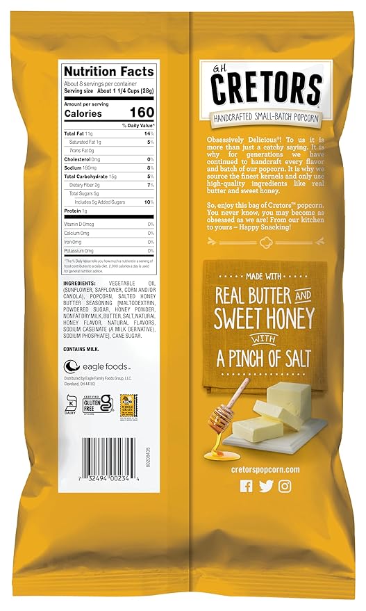 G.H. Cretors Cretors Honey Butter Kettle Corn, 7.5 Oz Bags (Pack Of 12)