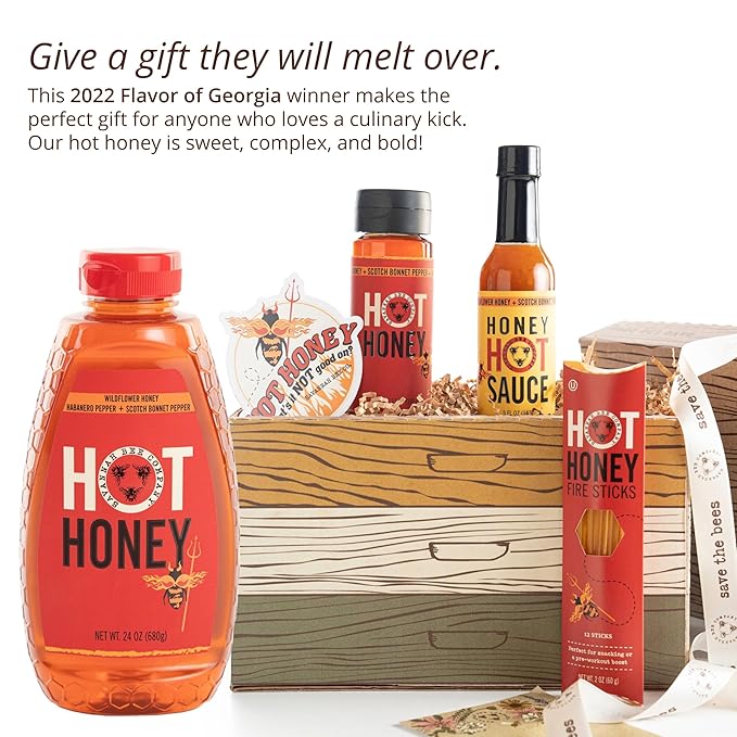 Savannah Bee Company Hot Honey Gluten Free and 100% Pure Honey Infused with Sweet Wildflower - Heat from Scotch Bonnet and Habanero Peppers 24 oz