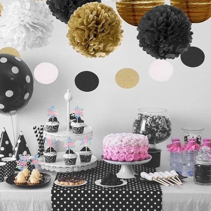 24 PCS Snowflake Cupcake Toppers Glitter Frozen Snowflake Cupcake Picks Winter Wonderland Cake Decorations for Baby Shower Kids Birthday Christmas Party Supplies Silver Colorful