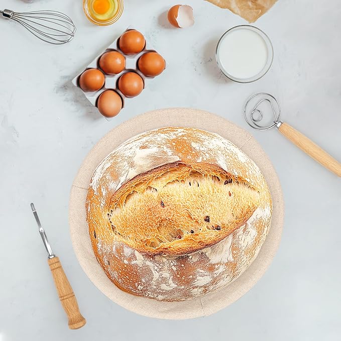 Banneton Bread Proofing Basket, 9" Round & 10" Oval Sourdough Bread Baking Supplies, Bread Making Supplies Tools, with Bread Lame, Danish Whish, Bowl Scraper, Sourdough Scraper, and Linen Liners