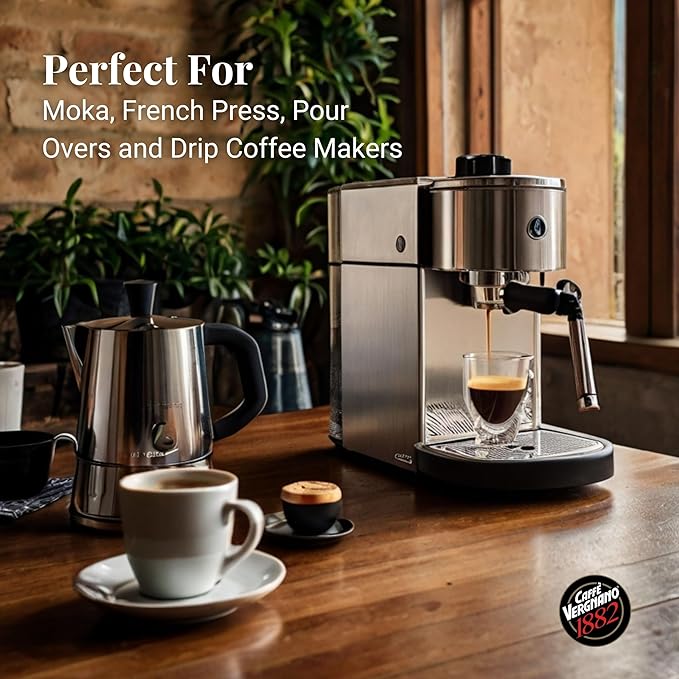 Caffe Vergnano 1882 Espresso Whole Bean Arabica Roast Coffee, 2.2 lb bag - Italian Medium Roast Coffee Beans with notes of Chocolate, Nuts & Caramel, Intensity 7/10-1000g Bag