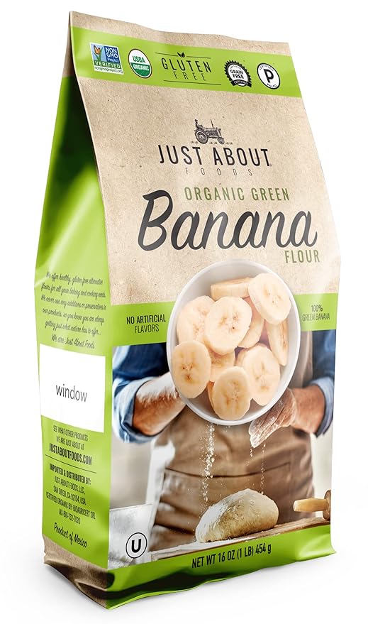 USDA Organic Banana Flour 1lb, Vegan, Paleo, Grain & Gluten Free, All-Purpose Wheat Flour Alternative, Great For Baking and Cooking, Just About Foods