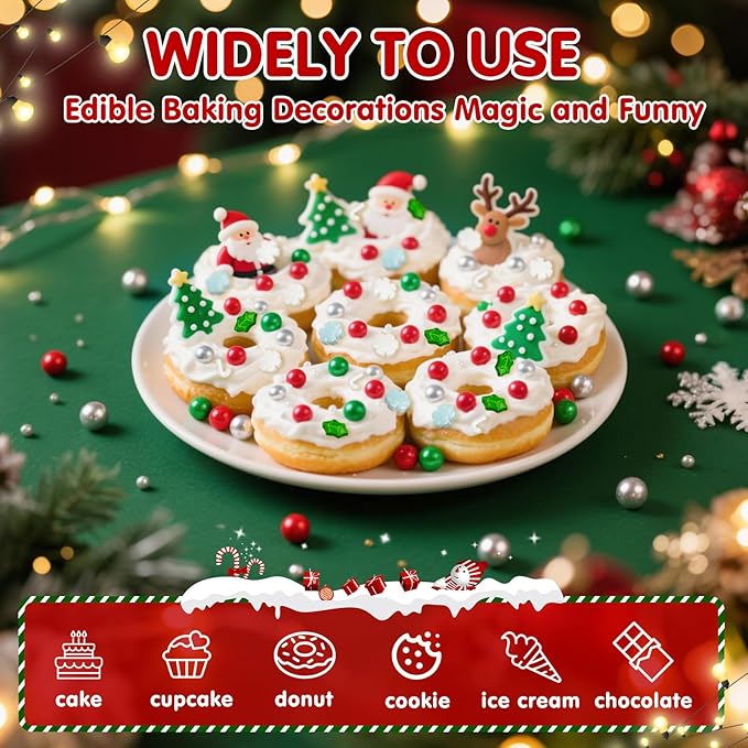 Edible Christmas Sprinkles for Cake Decorating,130gWhite and Blue Snowflake,White Candy Cane,Red Silver Pearls,Christmas Trees,Sugar Holiday sprinkle for Cupcake Toppers, Cookie, Ice Cream Decorations Winter Theme Party Supplies