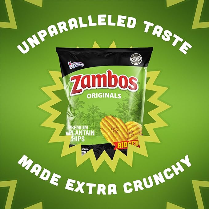 Zambos Plantain Chips Original, Ridged (Pack of 12)