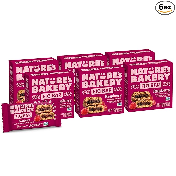Nature?™s Bakery Whole Wheat Fig Bars, Raspberry, Real Fruit, Vegan, Non-GMO, Snack bar, 6 Count (Pack of 6)