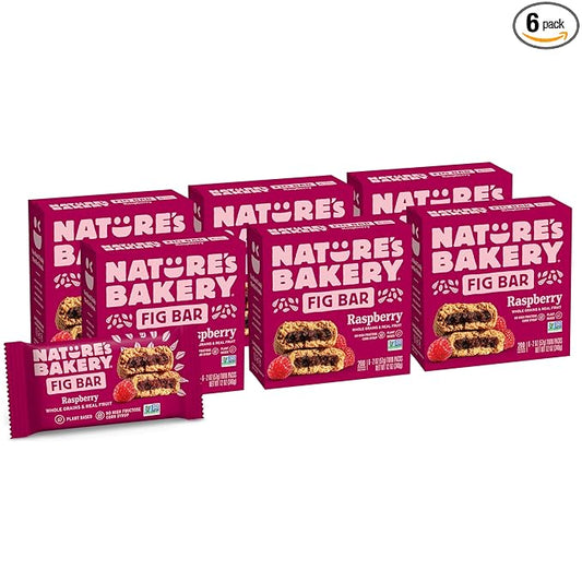 Nature?™s Bakery Whole Wheat Fig Bars, Raspberry, Real Fruit, Vegan, Non-GMO, Snack bar, 6 Count (Pack of 6)