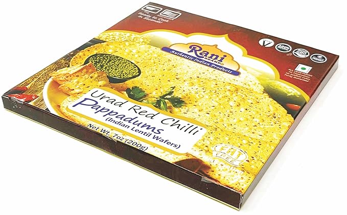 Rani Pappadums (Indian Lentil Wafer Snack) Red Chilli Papad 7oz (200g) Approximately 15pc, 7 inches, Pack of 12 ~ All Natural | Gluten Friendly | NON-GMO | Vegan | Indian Origin