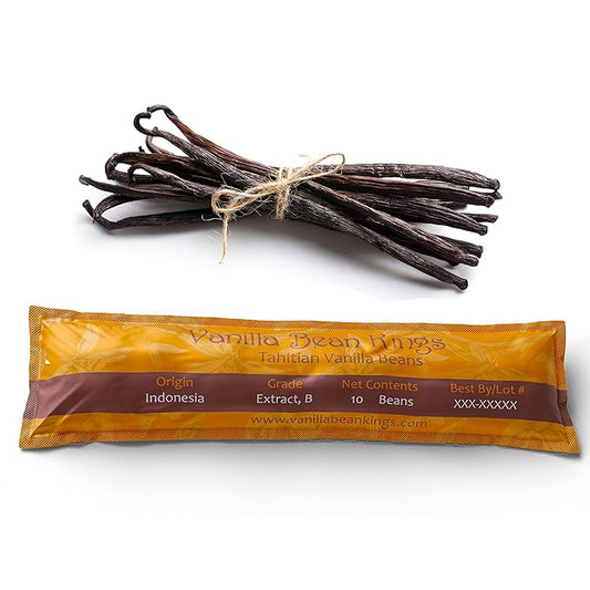 10 Vanilla Beans - Whole Extract Grade B Pods for Baking, Homemade Extract, Brewing, Coffee, Cooking - Tahitian