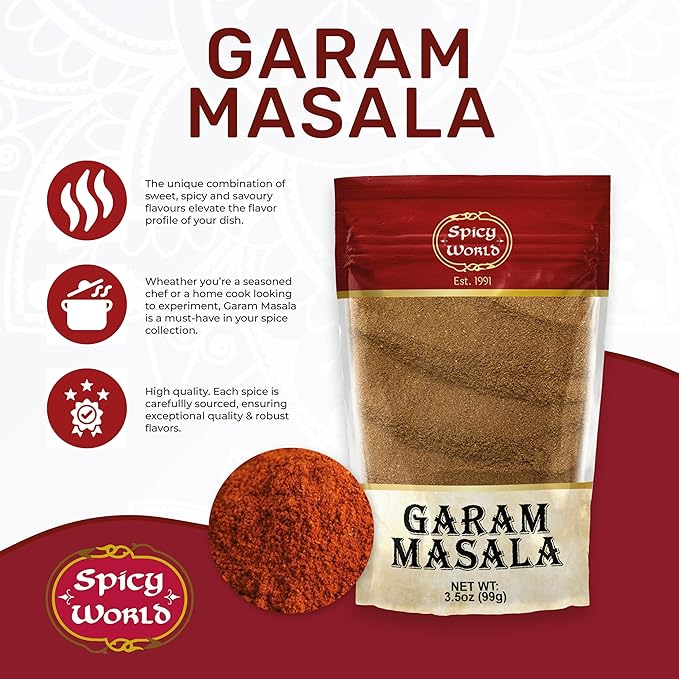 Spicy World Garam Masala Powder 3.5 Oz | Salt Free, Vegan | Indian Origin | Garam Masala Spice Powder