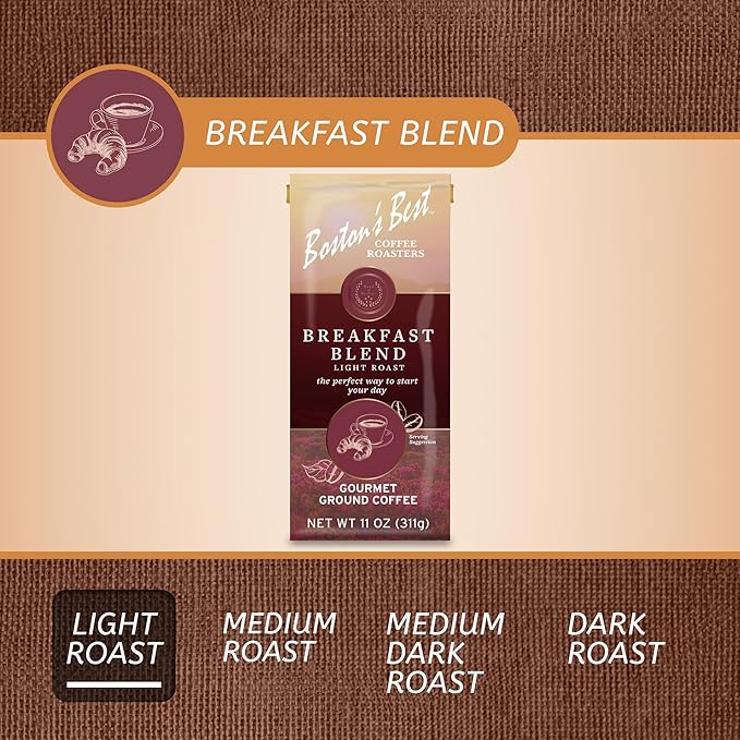 Boston???Best Coffee - Smooth Light-Roast Breakfast Blend Gourmet Premium Ground Coffee, 11 oz. / 311 g Bag