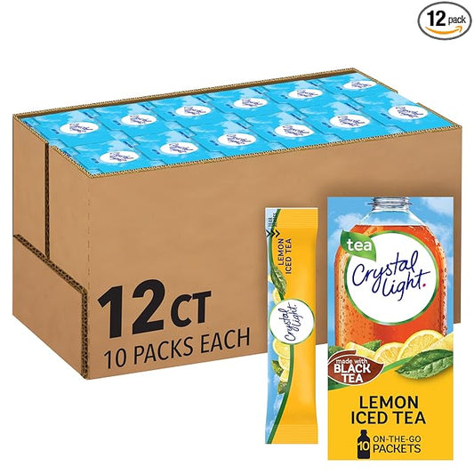 Crystal Light Lemon Iced Tea Naturally Flavored with other natural flavor Powdered Drink Mix, 120 ct Pack, 12 Boxes of 10 On-the-Go-Packets