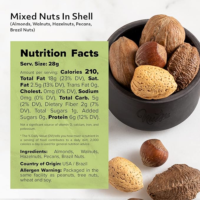 NUTS U.S. ??Mixed Nuts In Shell (Almonds, Walnuts, Hazelnuts, Pecans, Brazil Nuts) | No Added Colors and No Artificial Flavors | Fresh Buttery Taste and Raw |Packed In Resealable Bags!!! (1 LB)