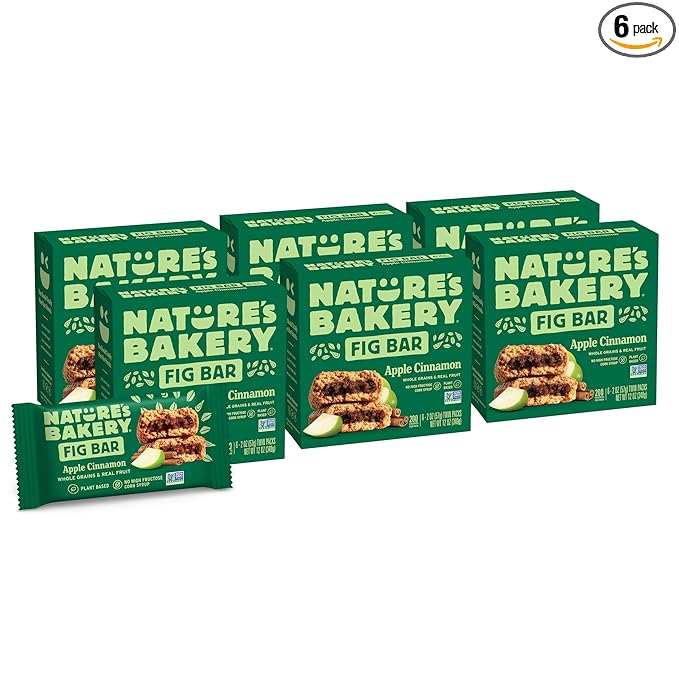 Nature?™s Bakery Whole Wheat Fig Bars, Apple Cinnamon, Real Fruit, Vegan, Non-GMO, Snack bar, 6 Count (Pack of 6)