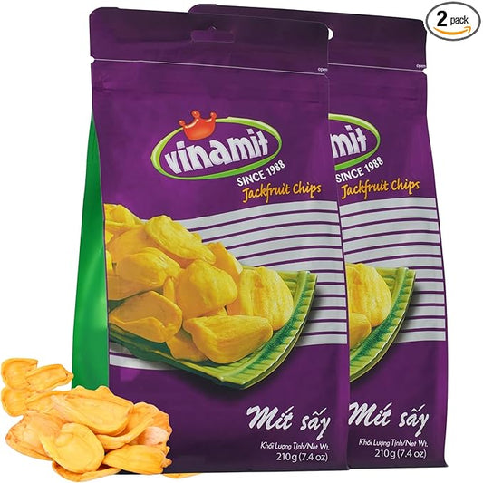 Vinamit Dried Jackfruit Chips | Vacuum Fried Dried Jackfruit | Pack 2 of 7.4 oz Bag | Naturally Sweet & Crispy | Gluten-Free, Vegan, Non GMO | High Fiber Snack | Perfect for Gifting, Travel, Clean Eating