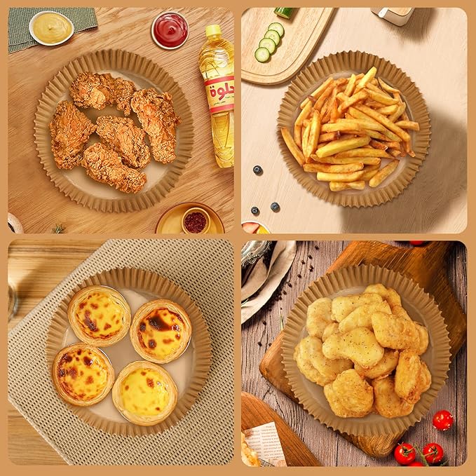200pcs Air Fryer Disposable Liner, Non-Stick Parchment Paper for Baking, Oil-Proof, Water-Proof, Food Grade (6.3" Bottom, 7.9" Top)