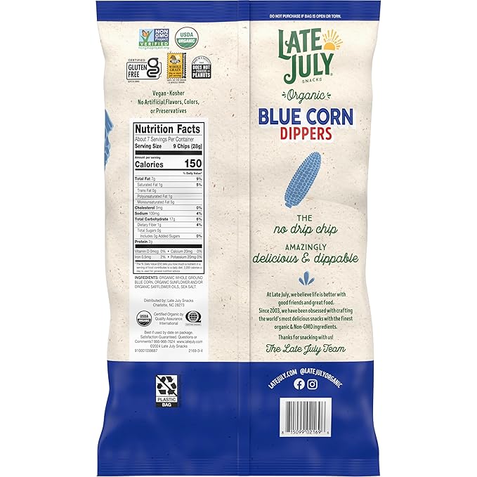 Late July Blue Corn Dippers Organic Tortilla Chips, 7.4 Oz Bag