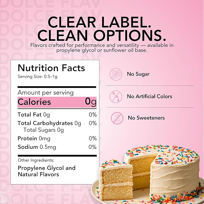Dolce Flav Natural Cake Batter Extract ??2 Ounce Water-Soluble Kosher, Sugar-Free, Concentrated Birthday Cake Flavor for Frosting, Cupcakes & Ice Cream, Includes Measured Dropper