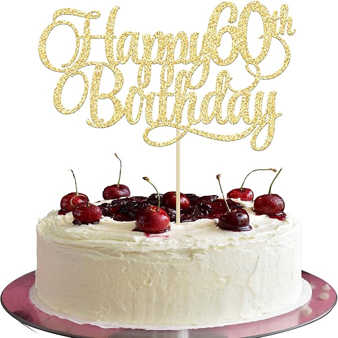 1 Pack Happy 60th Birthday Cake Topper Gold Glitter Number 60 Sixty Years Old Birthday Cake Pick Decoration For 60th Birthday Celebrating Anniversary Party Supplies
