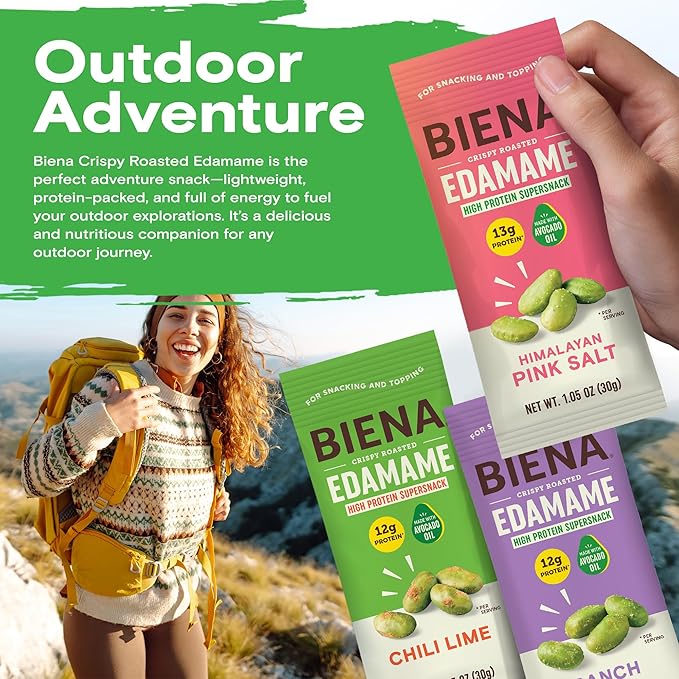 Biena Crispy Roasted Edamame Beans Snack ??High Protein Low Carb Snack for Adults & Kids, 12g-13g Protein per Serving - Made w/Avocado Oil ??Vegan, Gluten-Free ??18-Pack 1.05oz Variety Pack