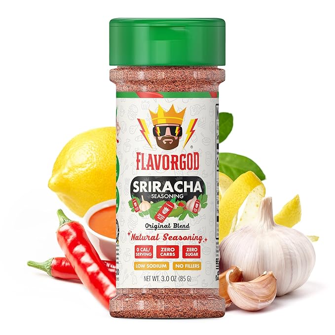 Sriracha Seasoning by Flavor God - Premium All Natural & Healthy Spice Blend for Chicken, Hot Dogs, Onion Rings, Popcorn, & Sliders - Kosher, Low Sodium, Gluten-Free, Dairy-Free, Paleo, Vegan-Friendly - Great Flavor Spices and Seasoning Gift