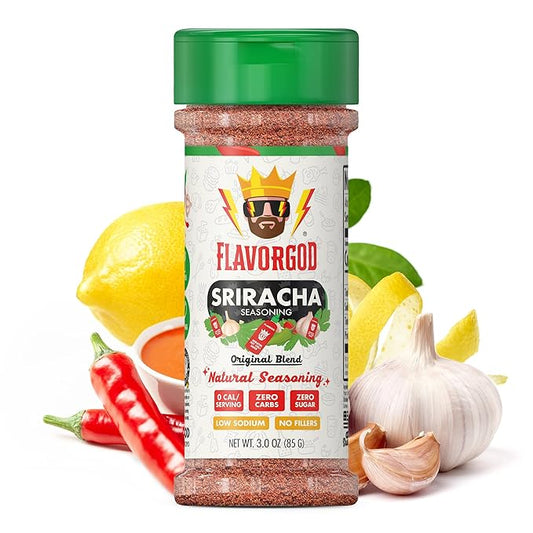 Sriracha Seasoning by Flavor God - Premium All Natural & Healthy Spice Blend for Chicken, Hot Dogs, Onion Rings, Popcorn, & Sliders - Kosher, Low Sodium, Gluten-Free, Dairy-Free, Paleo, Vegan-Friendly - Great Flavor Spices and Seasoning Gift