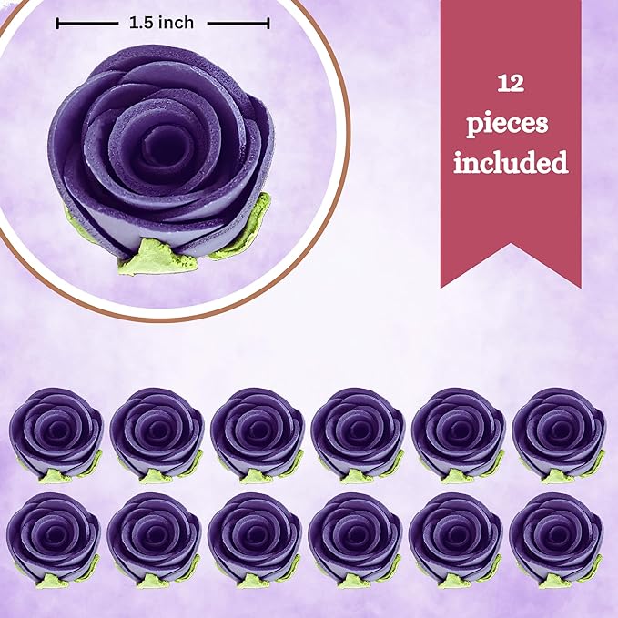Confect Edible Flower | Edible Flower for cake decorations | Edible Flower Toppers | | Cupcakes & Doughnut Edible Toppers | True Purple Sugar Flower- Vegan, Gluten-Free, Soy-Free, Dairy-Free, Palm Oil-Free -Pack of 12