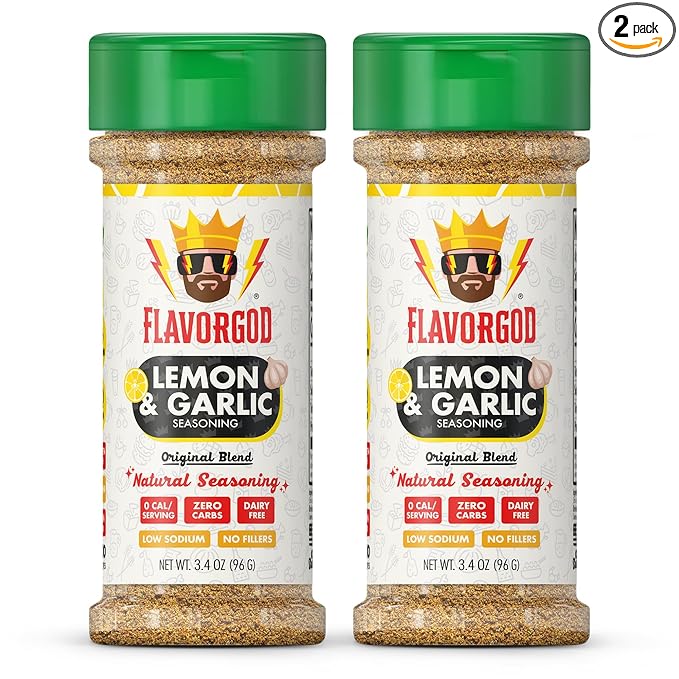 Lemon Garlic Seasoning Mix, 2 Bottles by Flavor God - Premium All Natural & Healthy Spice Blend for Chicken, Seafood & Vegetables - Kosher, Low Sodium, Gluten-Free, Vegan & Keto Friendly