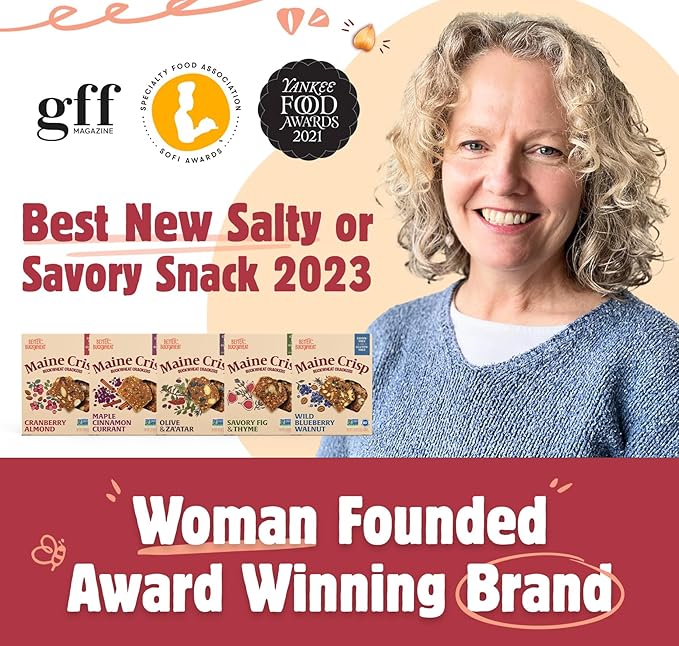 Maine Crisp Variety 5 Pack, Gluten Free Crackers – Snack Crackers, Grain Free, Non-GMO - Cranberry Almond, Cinnamon Maple, Savory Fig & Thyme, Wild Blueberry Walnut, Olive & Za'atar, For Cheese Boards, Salad Toppings & Jams