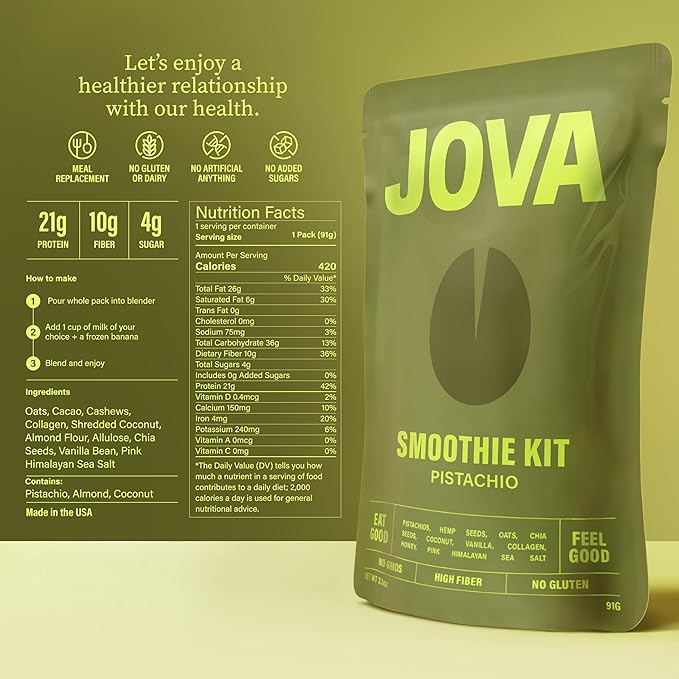 JOVA Smoothie Variety Pack | Try All 6 Flavors | Over 22g Protein, High Fiber | Ready in 1 Minutes | Clean Label | Gluten-Free, Non-GMO | Delicious, Functional Nutrition