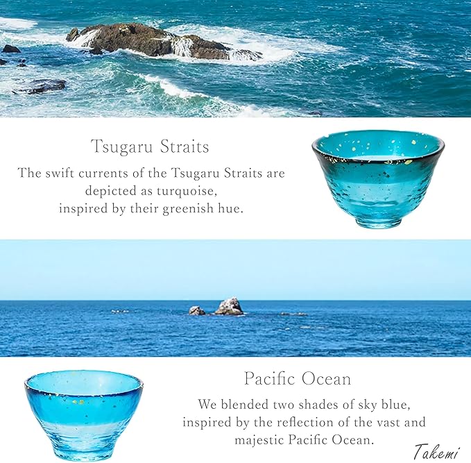 Japanese sake glass Handcrafted Mini Glass Set Elegant Japanese Sake Cups Perfect for Any Occasion Made in Japan (Four Ocean Blues (4 pcs), Sake Glass (1.7-2.9 fl oz))