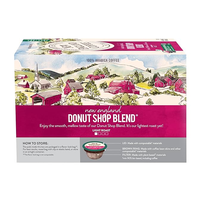 New England Coffee Donut Shop Blend Light Roast Single Serve Pods, 12ct Box (Pack of 1)