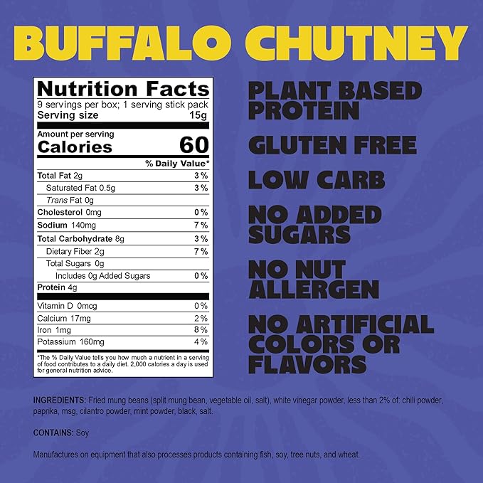 Daal By Keen Crunchy Mung Bean Snacks ??Buffalo Chutney ??Plant-Based Protein, High Fiber, Gluten-Free, Nut-Free ??Mix into Salads or Enjoy as an On-the-Go Snack ??1 Resealable Pack, 4.76 oz