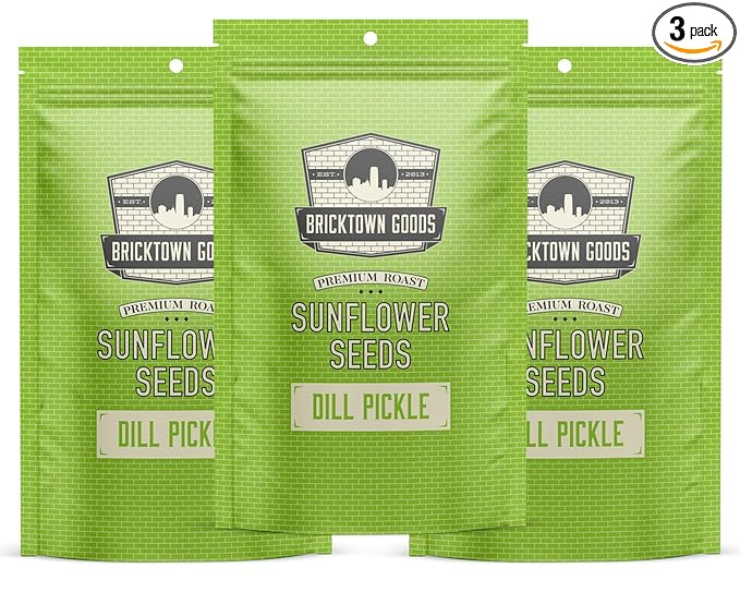 Bricktown Goods Dill Pickle Flavored Sunflower Seeds - 3 Pack - Boldly Seasoned and Roasted In-Shell Sunflower Seeds - 24 oz Total