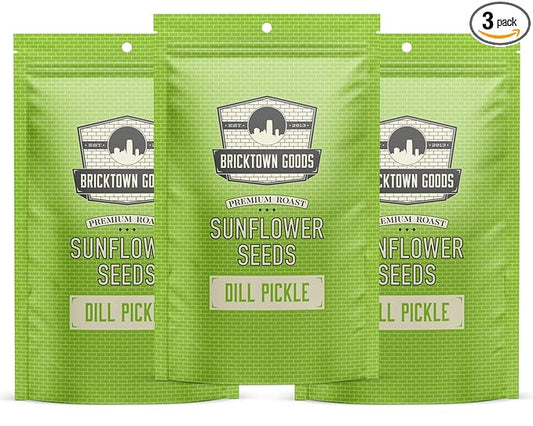 Bricktown Goods Dill Pickle Flavored Sunflower Seeds - 3 Pack - Boldly Seasoned and Roasted In-Shell Sunflower Seeds - 24 oz Total