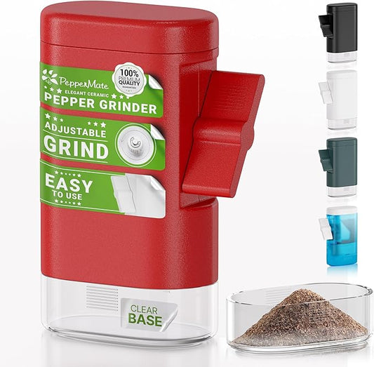 Traditional Pepper Mill- Manual High Volume Peppercorns and Salt Grinder with Ergonomic Turnkey Handle and Ceramic Precision Mechanism with Adjustable Grind for the Gourmet Chef (Red)