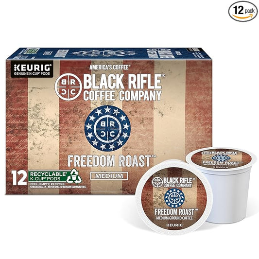 Black Rifle Coffee Company Medium Roast K Cups - Single Serve K Cups Coffee Pods - Kcup Pods Compatible with Keurig 1.0 & 2.0 - Made from Pure Arabica Beans (Freedom Blend, 12 Count)