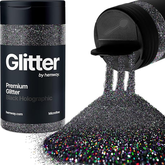 Hemway Premium Glitter Shaker - Black Holographic | 125g Microfine Metallic Flake Sequins for Resin & Epoxy Crafts | Craft Supplies for Tumblers, Festival, Art